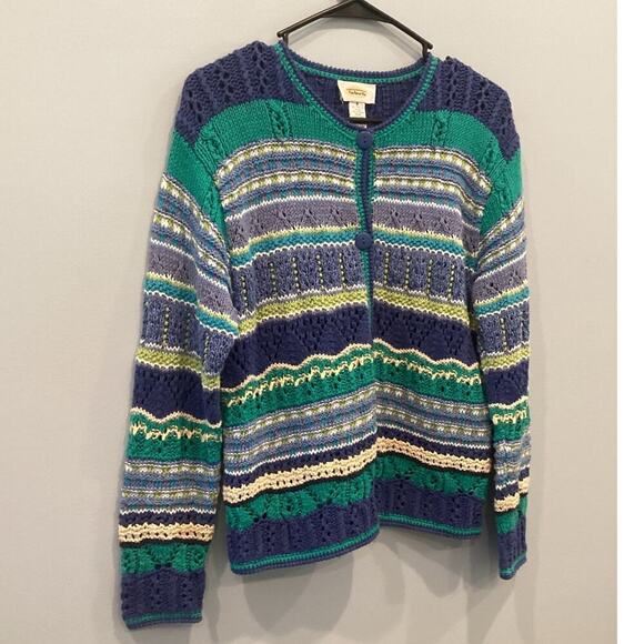 Vintage Talbots Cardigan Sweater Size 8 Cotton Blue Grannycore 3D Knit Twee Fall - Picture 1 of 9